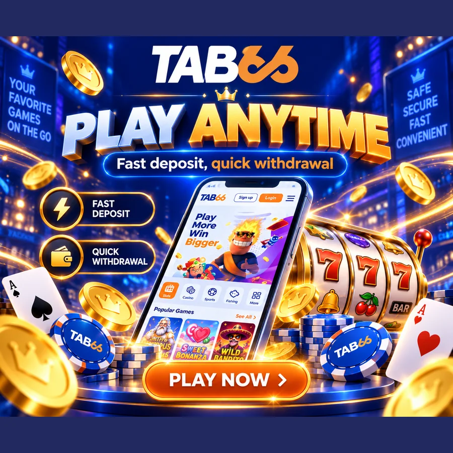 TAB66 Play Anytime banner: fast deposit, quick withdrawal