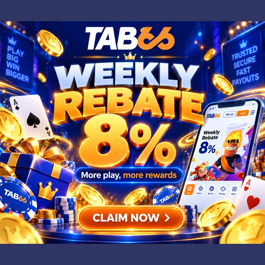 TAB66 Weekly Rebate 8 per cent banner: more play, more rewards